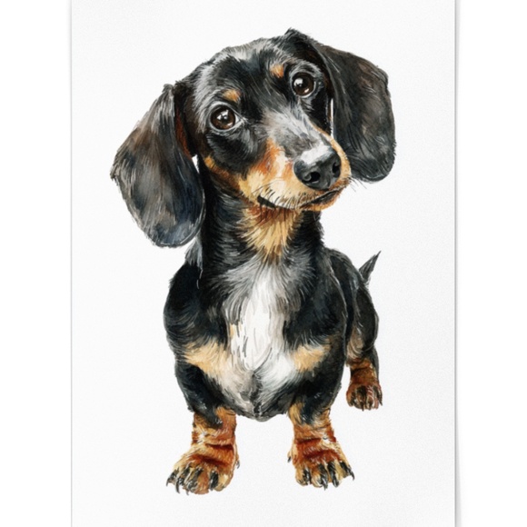 Watercolor Dachshund Dog Portrait Art Print – Unframed Fine Art Poster - Picture 2 of 5